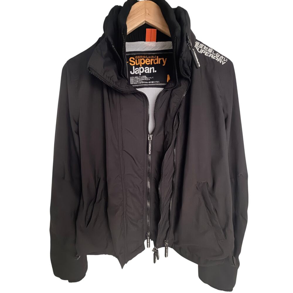 Superdry Men's Medium Black Hooded High Neck Jacket